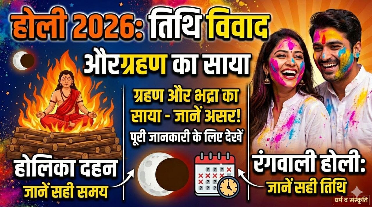 होली 2026: होलिका दहन 3 या 4 मार्च? जानिए सही तिथि, चंद्र ग्रहण और भद्रा काल,होलिका दहन का सही मुहूर्त — पूरी रिपोर्ट