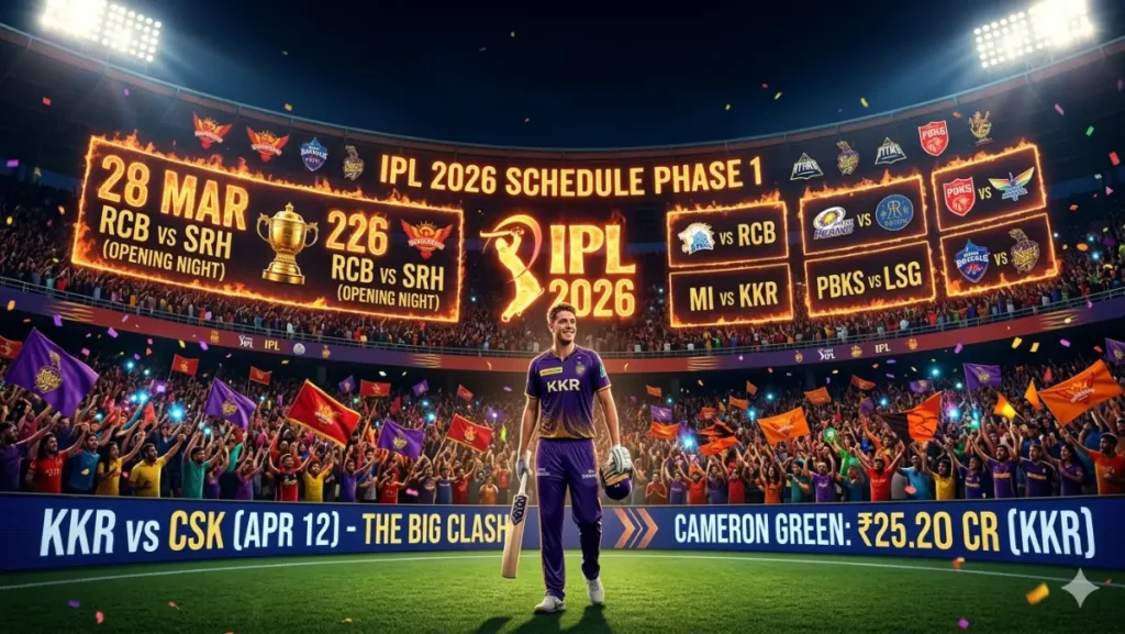 IPL 2026 Schedule - 28 मार्च RCB vs SRH ओपनिंग मैच