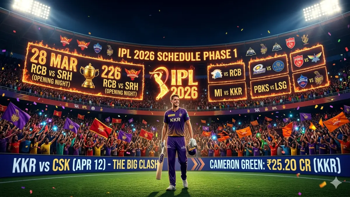 IPL 2026 Schedule - 28 मार्च RCB vs SRH ओपनिंग मैच