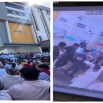 जोधपुर मेडीपल्स अस्पताल विवाद में बिश्नोई समाज का धरना (बाएं) और CCTV फुटेज में मारपीट की घटना (दाएं)