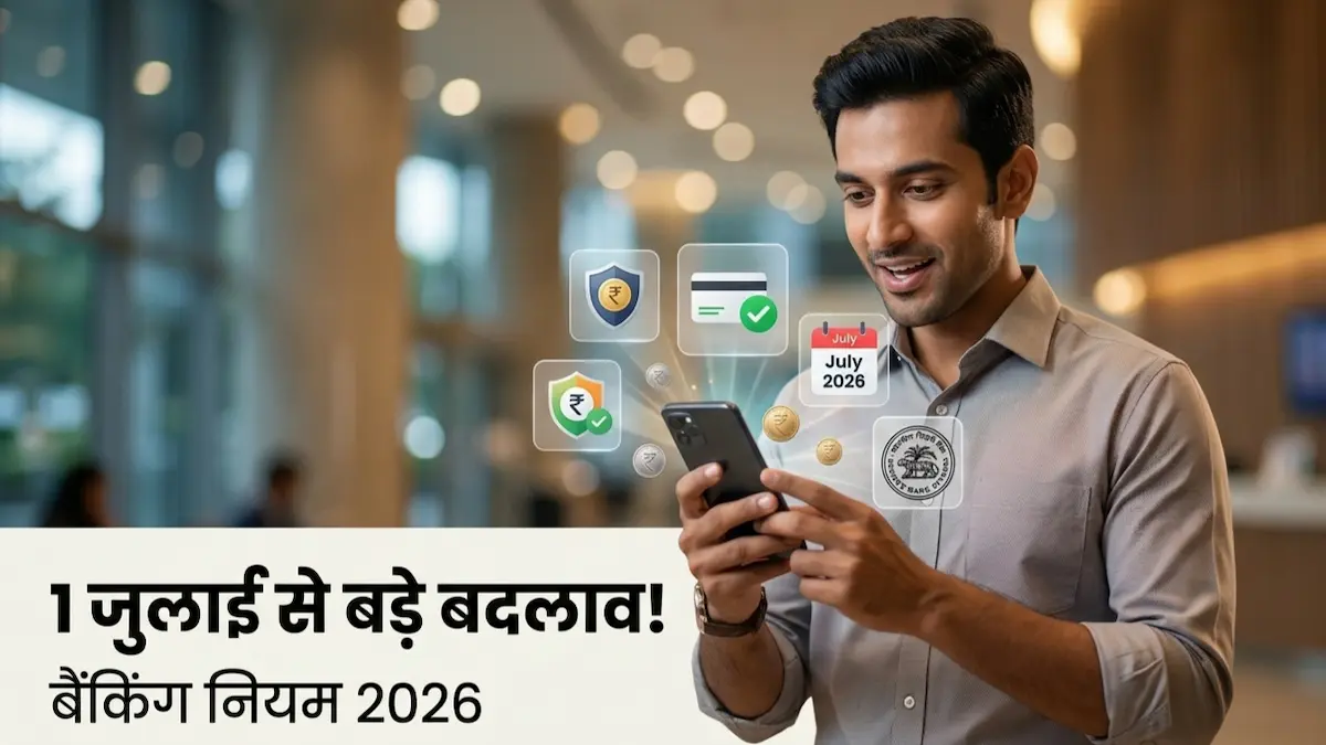 ​1 जुलाई 2026 से लागू होने वाले नए बैंकिंग नियम (New Banking Rules 2026), जिसमें डिजिटल फ्रॉड पर 85% रिफंड, जीरो बैलेंस अकाउंट और RBI की नई गाइडलाइंस की जानकारी दी गई है।